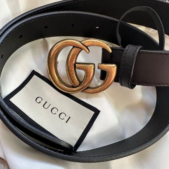 Gucci Mens Blonde Black Buckle Belt - Picture 1 of 5